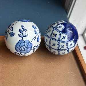 Blue and White Ceramic Decorative Spheres